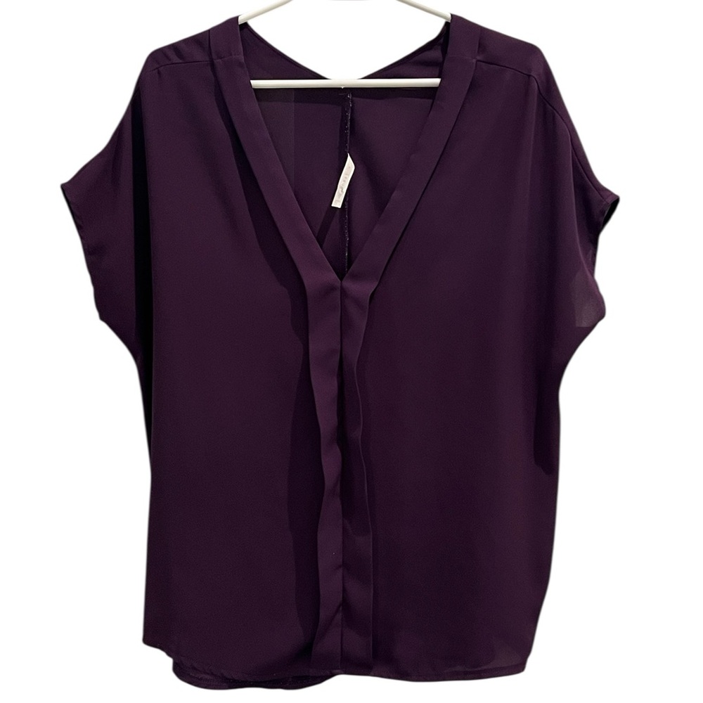 Teenplo Women’s Purple Blouse Short Sleeve V-neck